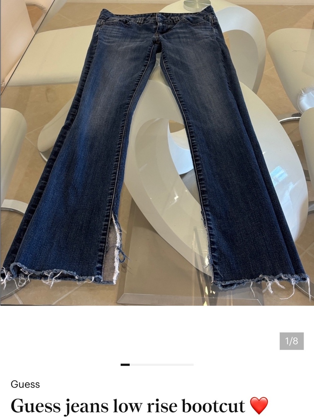Guess Dark Wash Bootcut Jeans with Frayed Hem